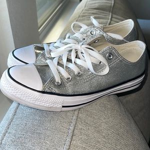 Converse All-Star silver sparkle shoes. Worn a handful of times.
